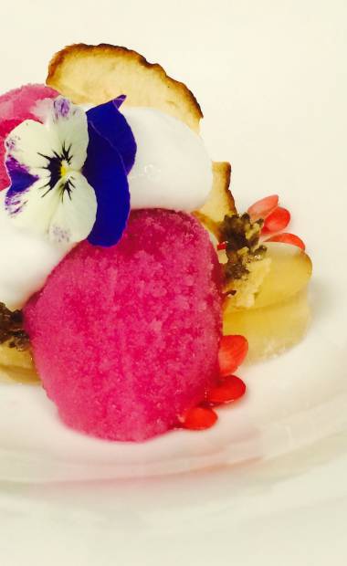 Lavendelsorbet mit Apfelgellee-Champagner