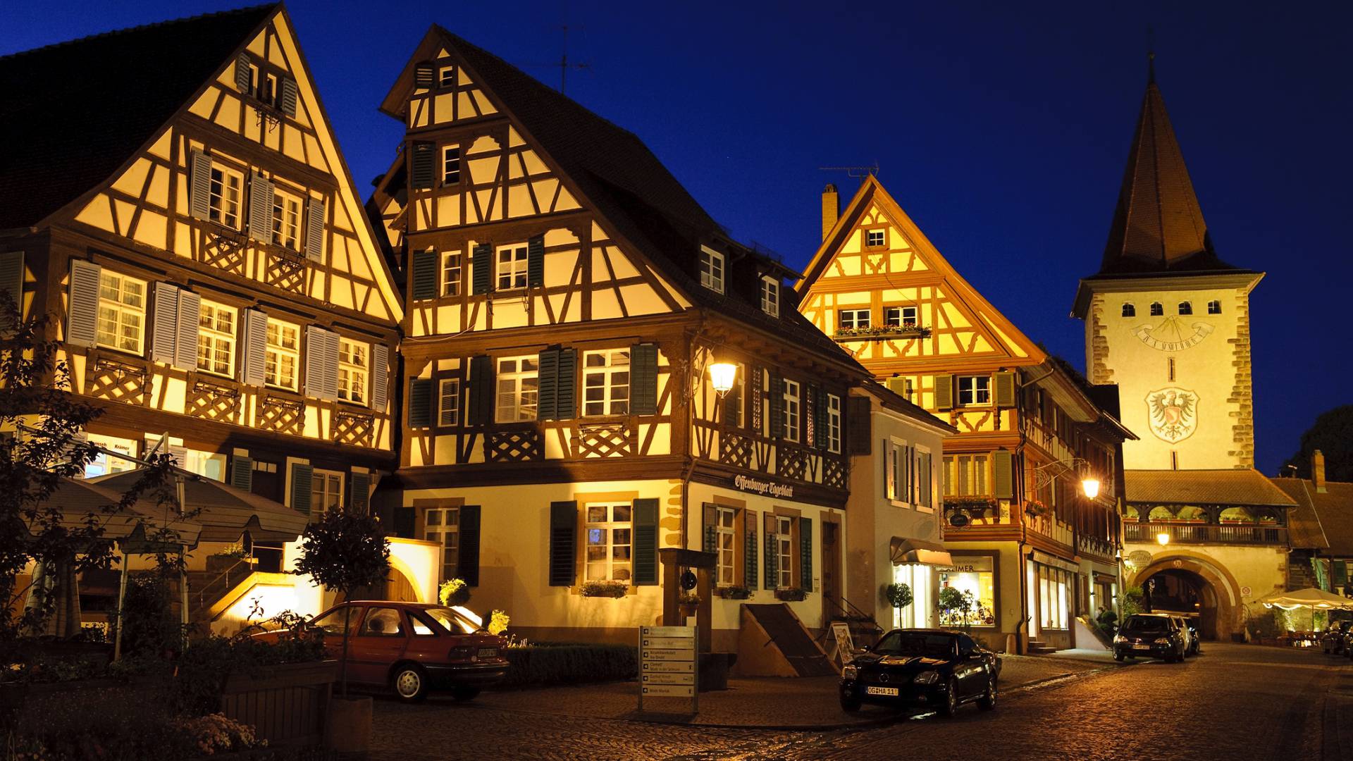 Gengenbach town centre with Kinzigtor at night